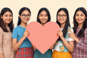 asian people age 16 to 18 with heart shape